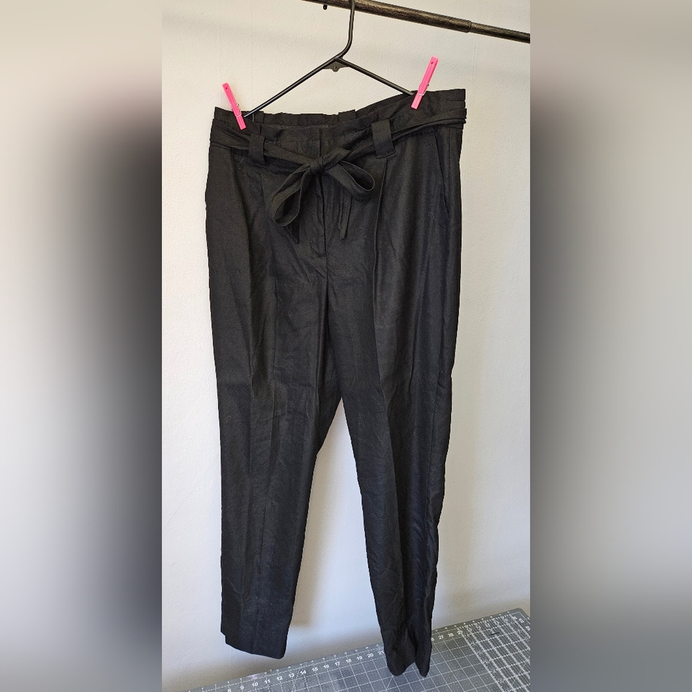 Express Black Paper Bag High-Waist Trousers w/ Sash Belt